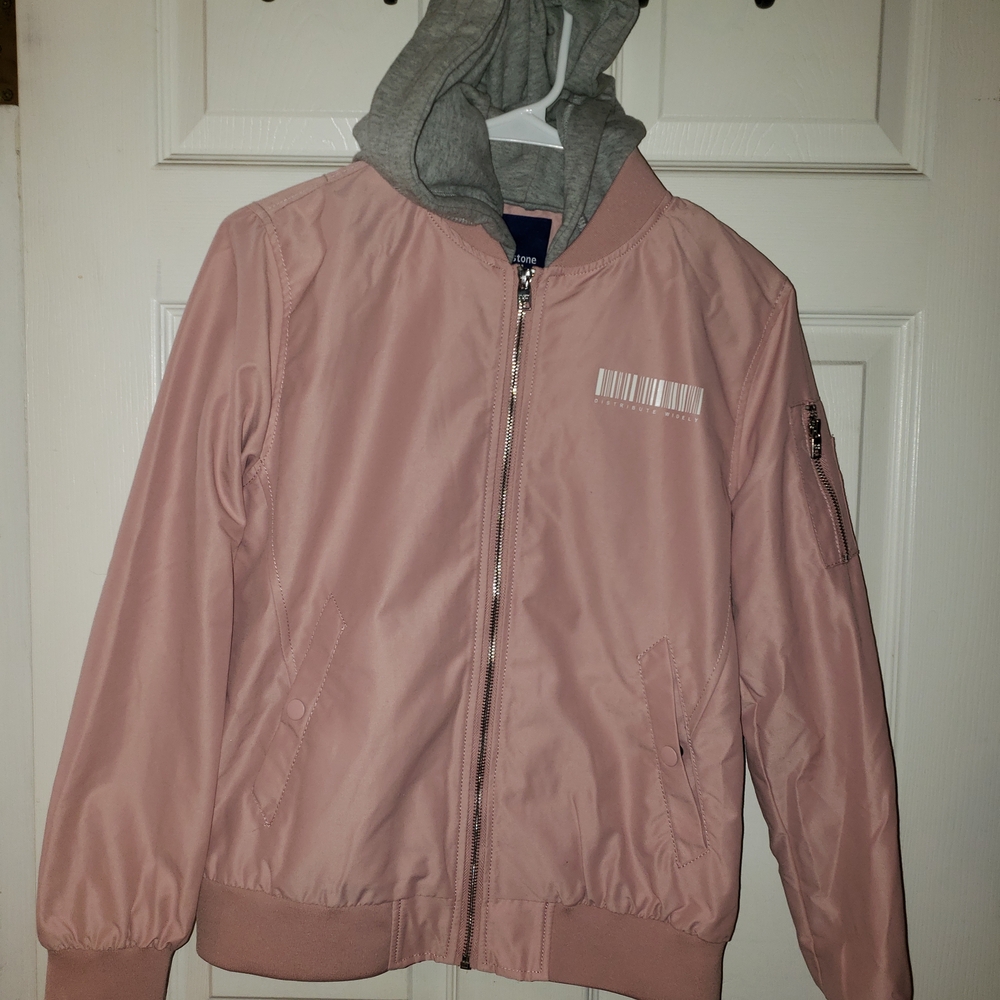 Womans Frank Stone Dusty Rose - Full Zipper Bomber Jacket W/ Removable Hood Sm
